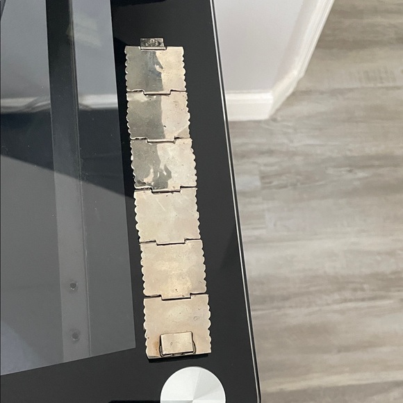 Vintage Silver Bracelet with Green Stones -Mexico - Picture 5 of 9